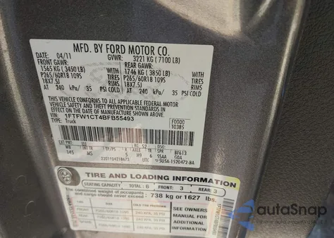 2011 Ford F-150 Xlt z USA, uszkodzony, nr VIN 1FTFW1CT4BFB55493